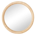 The Paloma Small Round Mirror by Selamat features a light-colored, textured woven rattan frame that brings an organic accent to your decor, beautifully displayed against a plain white background.