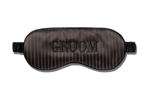 The Slip Silk Sleep Mask in black features subtle stripes and bold “GROOM” embroidery—ideal for upgrading your beauty sleep.
