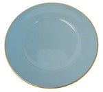 A plain light blue charger plate from the Anna Weatherley Charger Collection, featuring a thin gold border and shown from above.