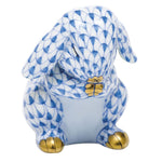 Herend's Praying Bunny figurine features a hand-painted blue fishnet pattern with gold-tipped paws and detailed craftsmanship—an exquisite example of artistic design inspired by classic Herend porcelain.
