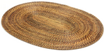 The Calaisio Oval Placemat is handcrafted from natural vines with a brown, tan, and black braided design, adding a rustic touch to your table.