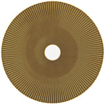 The Tresor Brown Charger Plate by Raynaud features a central hole and a pattern of concentric, radiating gold dots on a dark background, capturing the poetic beauty and exquisite craftsmanship for which Raynaud is renowned.