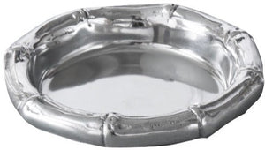 The Beatriz Ball Garden Bamboo Wine Coaster is a round silver dish with a raised, bamboo-inspired rim—an elegant grandmillennial accent shown on a plain white background.