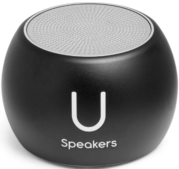 Portable round Fashionit DM U Speaker with a metallic grille on top and a logo at the front.
