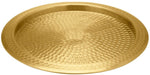 The Conway Antique Brass Round Tray by Blue Pheasant features a raised edge and hammered texture, crafted from antique brass for an elegant touch.