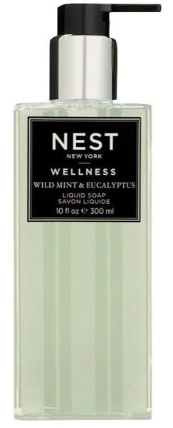Bottle of NEST Wild Mint & Eucalyptus liquid soap with aromatic blend.