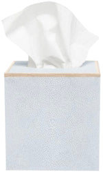 The Manchester Bath Collection tissue box by Pigeon & Poodle features elegant veneer trim and a white tissue protruding from the top for a refined look.
