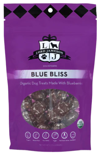 Farm Stand Collection Lord Jameson Blue Bliss organic dog treats made with blueberries.
