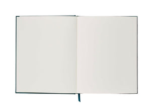 The Strawberry Fields Embroidered Sketchbook by Rifle Paper Co. features unlined pages and is shown open in hardcover, lying flat on a white background.