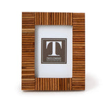 The Stacks Mini Frame Collection by Two's Company features a handcrafted Mango Wood photo frame with vertical grooves, a "T" insert placeholder, and 3x4 inch (7.5 x 10 cm) dimensions.