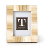 The Stacks Mini Frame Collection by Two's Company features a rectangular beige mango wood frame with a ribbed texture, displaying a "Two's Company 3 x 4 in | 7.5 x 10 cm" placeholder—perfect for mini photo collections.