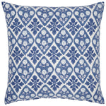 Sehra Azure Pillow by John Robshaw—square linen cotton pillow with blue and white floral emblems in diamond shapes, hand block printed for a unique geometric look. Final Sale.