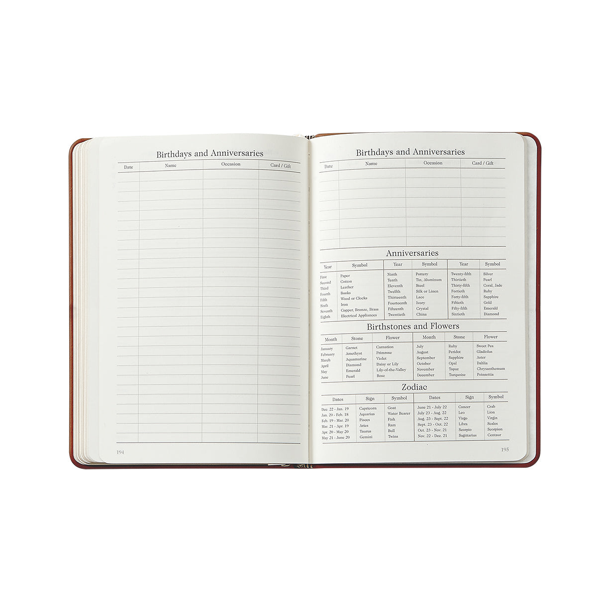 The 2026 Weekly Journal Planner Collection by Graphic Image features open pages for birthdays, anniversaries, birthstones, flowers, zodiac signs, blank appointments, and entry spaces.