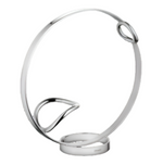 A minimalist silver sculpture in Andrée Putman's style, featuring a circular frame with two leaf shapes—ideal for oenophiles who value art as refined as Christofle's Vertigo Wine Server.