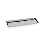 The Park Lane Versatile Rectangle Tray Collection by Zodax features sleek stainless steel trays with raised edges, perfect for elegant display on any surface.