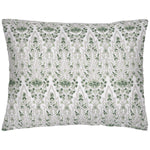 The John Robshaw Lina Sage Bedding Collection pillow features a symmetrical green and white floral pattern on a rectangular cover, crafted from soft cotton voile.