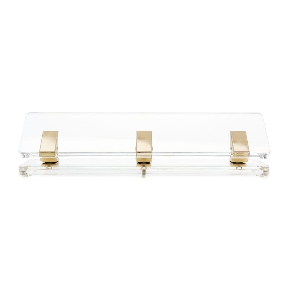 A Russell & Hazel Acrylic Signature Hole Punch with three gold-toned hardware brackets.
