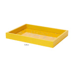 The Addison Ross Small Chinoiserie Tray Collection features a rectangular yellow lacquer tray with raised edges and a decorative base, displayed on a white background.