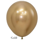 A gold-colored Burton+Burton Solid Balloon is shown against a white background. The word "Gold" is placed at the bottom left of the image. Perfect for complementing live floral arrangements or adding to a stunning balloon bouquet, this item also comes with local delivery options.