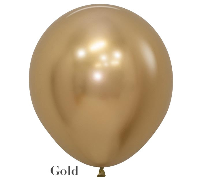 A gold-colored Burton+Burton Solid Balloon is shown against a white background. The word "Gold" is placed at the bottom left of the image. Perfect for complementing live floral arrangements or adding to a stunning balloon bouquet, this item also comes with local delivery options.