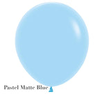 A single Solid Balloon in pastel matte blue from the Burton+Burton collection set against a white background. The text at the bottom left reads "Pastel Matte Blue." Perfect for pairing with live floral arrangements and available for local delivery.