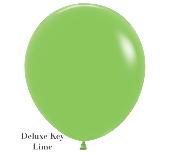 A Solid Balloon from Burton+Burton, nestled in a vibrant balloon bouquet, is inflated with the text "Deluxe Key Lime" written in the lower-left corner. Available for local delivery alongside live floral arrangements to brighten any occasion.