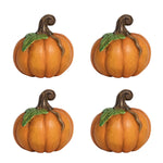 Four identical orange pumpkins with green leaves and brown stems, arranged in a 2x2 grid—perfect as festive decor or place card holders for your autumn table setting. Forest Walk Tabletop Collection by Juliska.