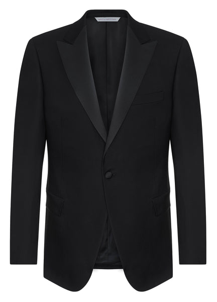 Samuelsohn Bennet Contemporary Fit Tuxedo suit jacket with notched lapels and a button closure, crafted with Ice Wool, displayed on a plain white background.