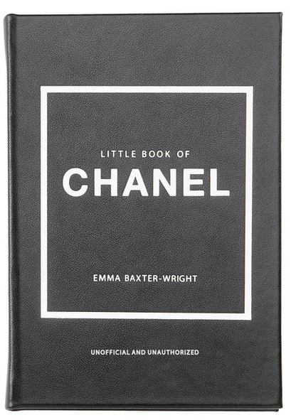 A book titled "Little Book of Chanel" by Emma Baxter-Wright, labeled as unofficial and unauthorized, with a black cover and white text. It offers insights into the fashion world of couturier Graphic Image.