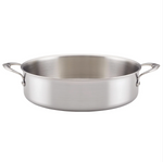 The Hestan Thomas Keller Commercial Clad Stainless Steel Rondeau, 6qt, features a wide, shallow design with two side handles—an eco-conscious cookware option shown on a plain white background.