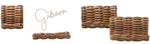 Four rectangular honey rattan card holders from the Blue Pheasant Gibson collection are arranged on a white background, showcasing both American and European influences, with the brand name elegantly displayed.