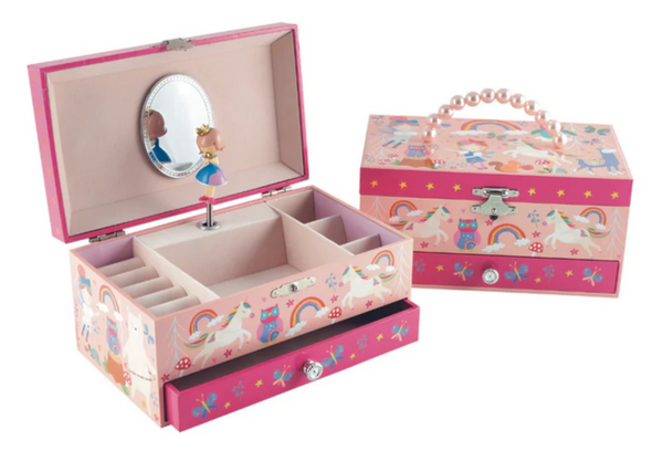 A Floss & Rock Musical Jewelry Box, Rainbow Fairy with a mirror inside, perfect for storing your precious treasures.