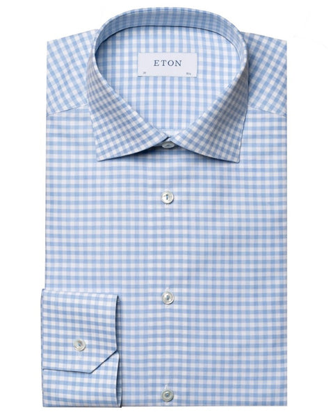 Eton Light Blue Checked Fine Pique Shirt, Slim Fit