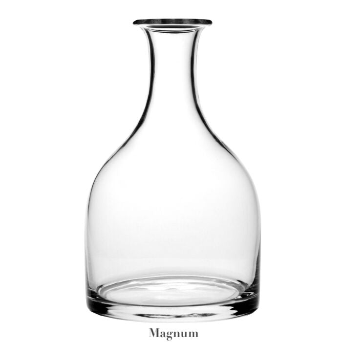 The William Yeoward Crystal Classic Carafe Collection features a clear glass decanter with a wide base and narrow neck, ideal for serving wine or water in an elegant, stylish way.