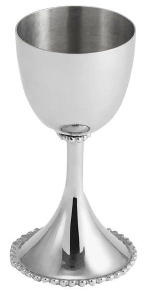 The Michael Aram Molten Kiddush Cup, a silver metal chalice with a wide bowl, narrow stem, and beaded base, is part of the Twist Collection and is photographed against a plain white background.