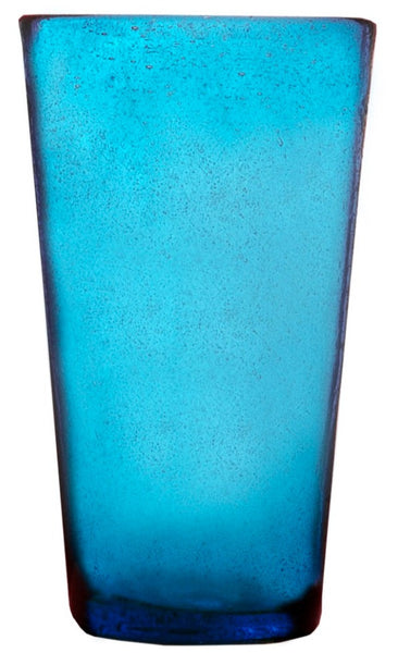 A gradient blue Memento Acrylic Highball Tumbler Collection, transitioning from dark to light blue with unique colors and a frosted texture.