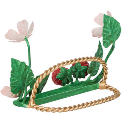 The hand-painted metal napkin holder adds charm to your table and pairs perfectly with Juliska’s Meadow Walk Raspberries Place Card Holder Set for an elegant touch.