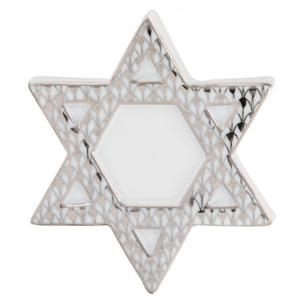 Decorative Herend Star of David with hand painted geometric patterns on white background.