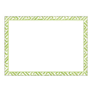 The Caspari Green Fretwork Card Set features a rectangular design with a green and white geometric border and a blank white center, resembling contemporary stationery crafted from heavyweight cardstock.