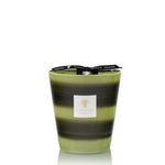 Green and black gradient Baobab Collection Elementos Gaia scented candle with label and lid on a white background.