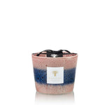 A Baobab Collection Elementos Téthys scented candle in a speckled pink and blue ceramic container crafted by Portuguese craftsmen, with a black ribbon and label.