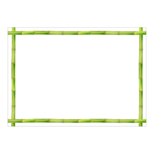 The Caspari Green Bamboo Border Card Set features rectangular frames of green bamboo sticks on a white background, inspired by classic heavyweight stationery designs.