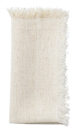 The Kim Seybert Fringe Napkin Set, featuring off-white woven texture and fringed edges, brings farmhouse chic style to any table setting.