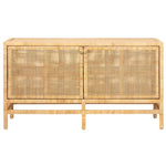 The Isla Buffet by Made Goods is a rectangular sideboard crafted from light-toned wood with woven rattan doors—an essential minimalist piece for stylish dining room storage.