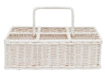 A rectangular Blue Pheasant Micaela White Rattan Collection wicker basket with a handle.