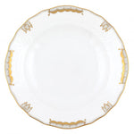A white porcelain plate from the Herend Princess Victoria Gray Collection, featuring a scalloped edge and gold-accented rim, reminiscent of classic Herend elegance.
