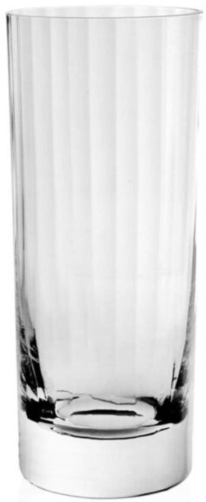 The Corinne Collection tall cylindrical glass by William Yeoward Crystal features an elegant pattern and is displayed empty against a white background.
