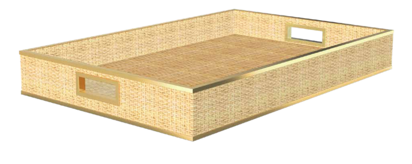 The Aerin Colette Cane Butler Tray in Natural features a rectangular woven design, cut-out handles on two sides, and light-colored edges, displayed against a white background.