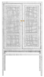 Isla Standing Cabinet Collection by Made Goods, with two mesh-paneled doors and a simple, raised base featuring natural peeled rattan.