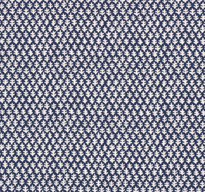 The Seabrook Outdoor Ottoman in Burma Indigo by Lee Industries features navy blue and white fabric with a small leaf pattern—an ideal, stylish choice for your patio or outdoor space.